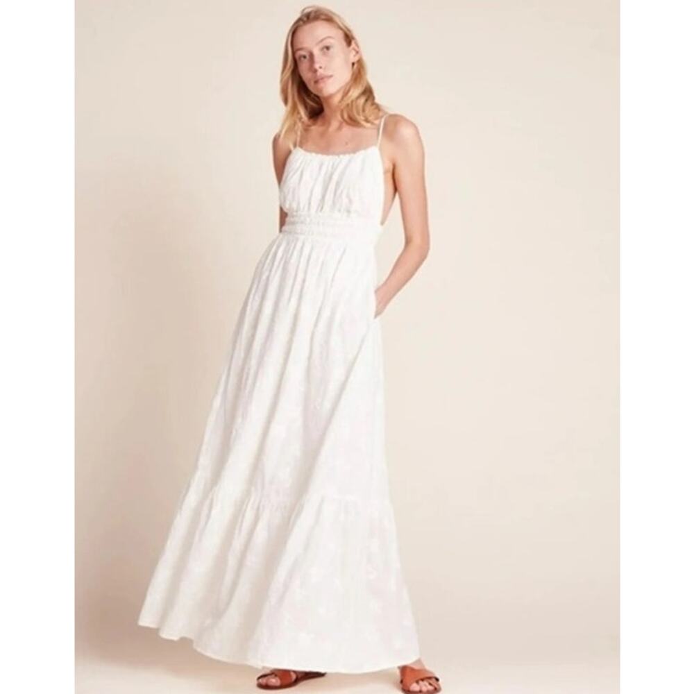 NWT: TROVATA Birds of Paradis Mirabella Embroidered White Cotton Maxi Dress